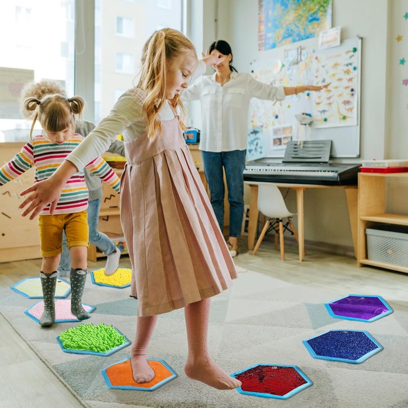 Boao 8 Set Mini Sensory Mats Assorted Textured Play Mats Sensory Floor Tiles Educational Tactile Toys for Activity(7.1 Inch,Hexagon) - Image 4