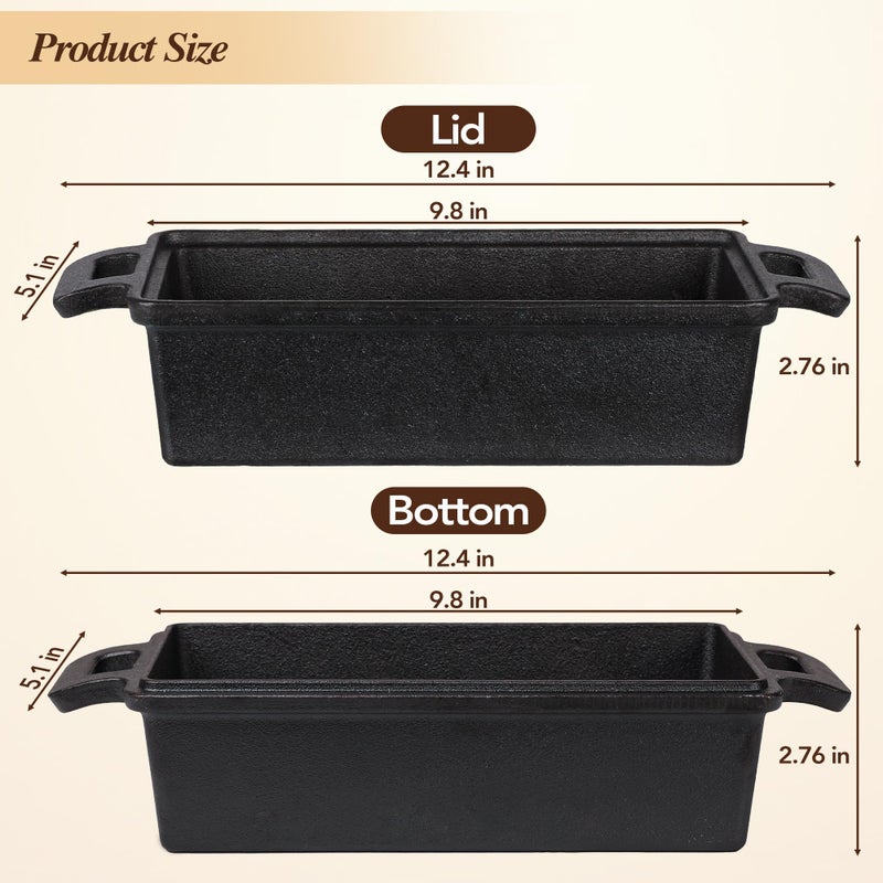 ROTTOGOON 2 in 1 Cast Iron Loaf Pan with Lid,Even Heat Distribution Bread Baking Pans for Sourdough, Homemade Bread,Cake and Meatloaf - Image 4