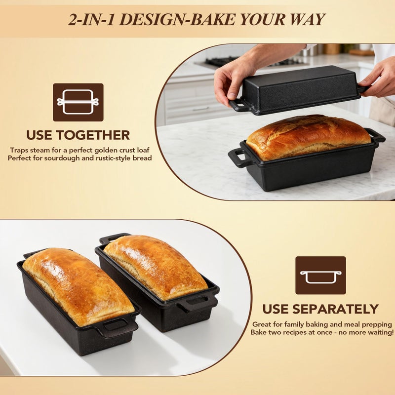 ROTTOGOON 2 in 1 Cast Iron Loaf Pan with Lid,Even Heat Distribution Bread Baking Pans for Sourdough, Homemade Bread,Cake and Meatloaf - Image 3