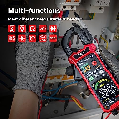 KAIWEETS Smart Digital Clamp Meter with D-Shaped Jaws, Clamp Multimeter with Inrush Current Function, Auto-ranging Amp Meter Built-in HD Color Screen, Measures AC/DC Current Voltage Temperature NCV - Image 3