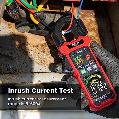 KAIWEETS Smart Digital Clamp Meter with D-Shaped Jaws, Clamp Multimeter with Inrush Current Function, Auto-ranging Amp Meter Built-in HD Color Screen, Measures AC/DC Current Voltage Temperature NCV - Image 5
