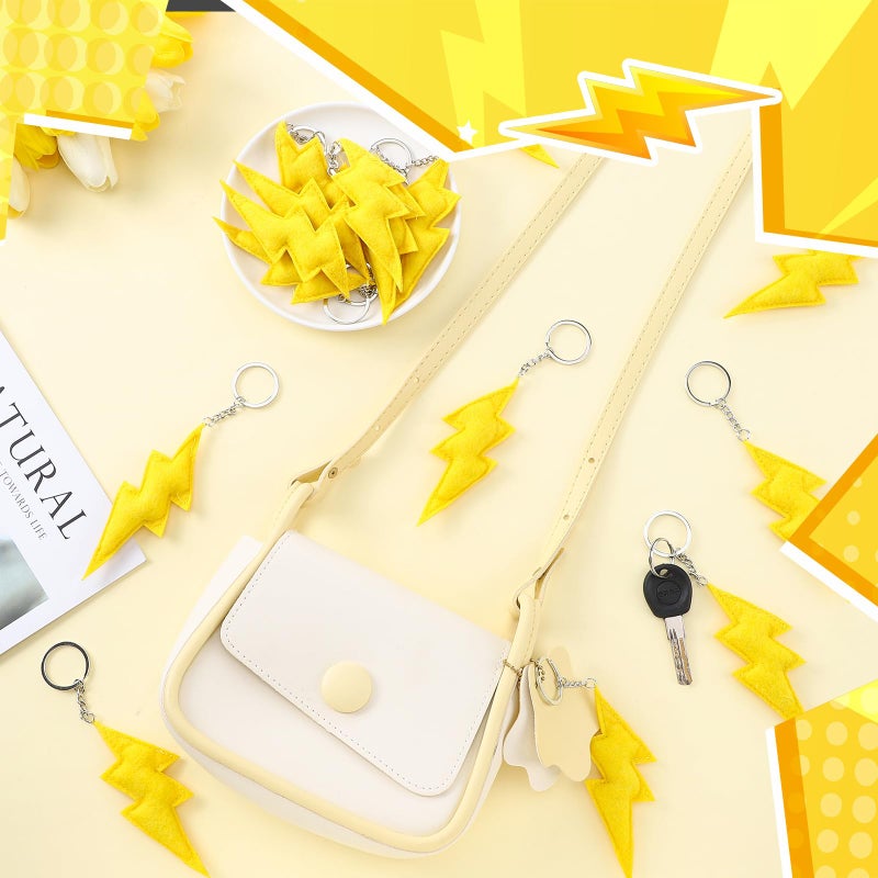 Otuuz 24 Pcs Cartoon Animation Party Favors Lightning Hanging Keychains Gifts Yellow Gold Flash Lightning Keyring Ornament Decoration for Carton Birthday Party Supplies Decorations - Image 4