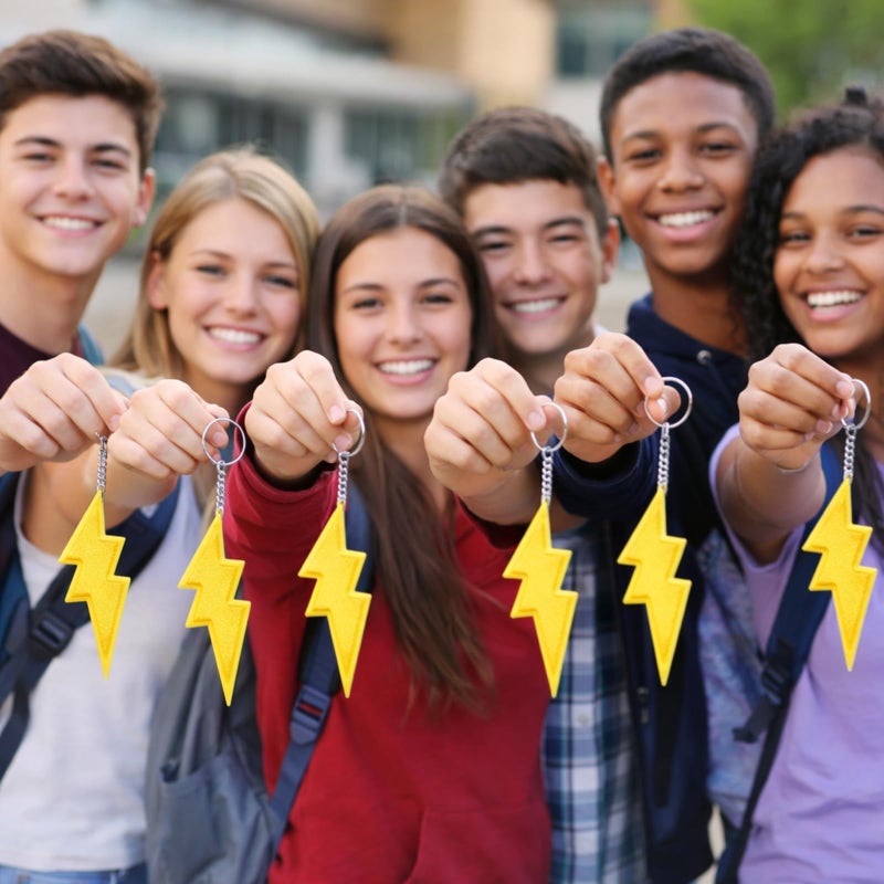 Otuuz 24 Pcs Cartoon Animation Party Favors Lightning Hanging Keychains Gifts Yellow Gold Flash Lightning Keyring Ornament Decoration for Carton Birthday Party Supplies Decorations - Image 5