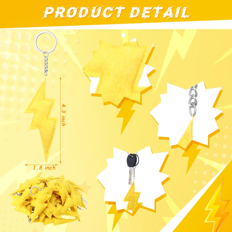Otuuz 24 Pcs Cartoon Animation Party Favors Lightning Hanging Keychains Gifts Yellow Gold Flash Lightning Keyring Ornament Decoration for Carton Birthday Party Supplies Decorations - Image 2