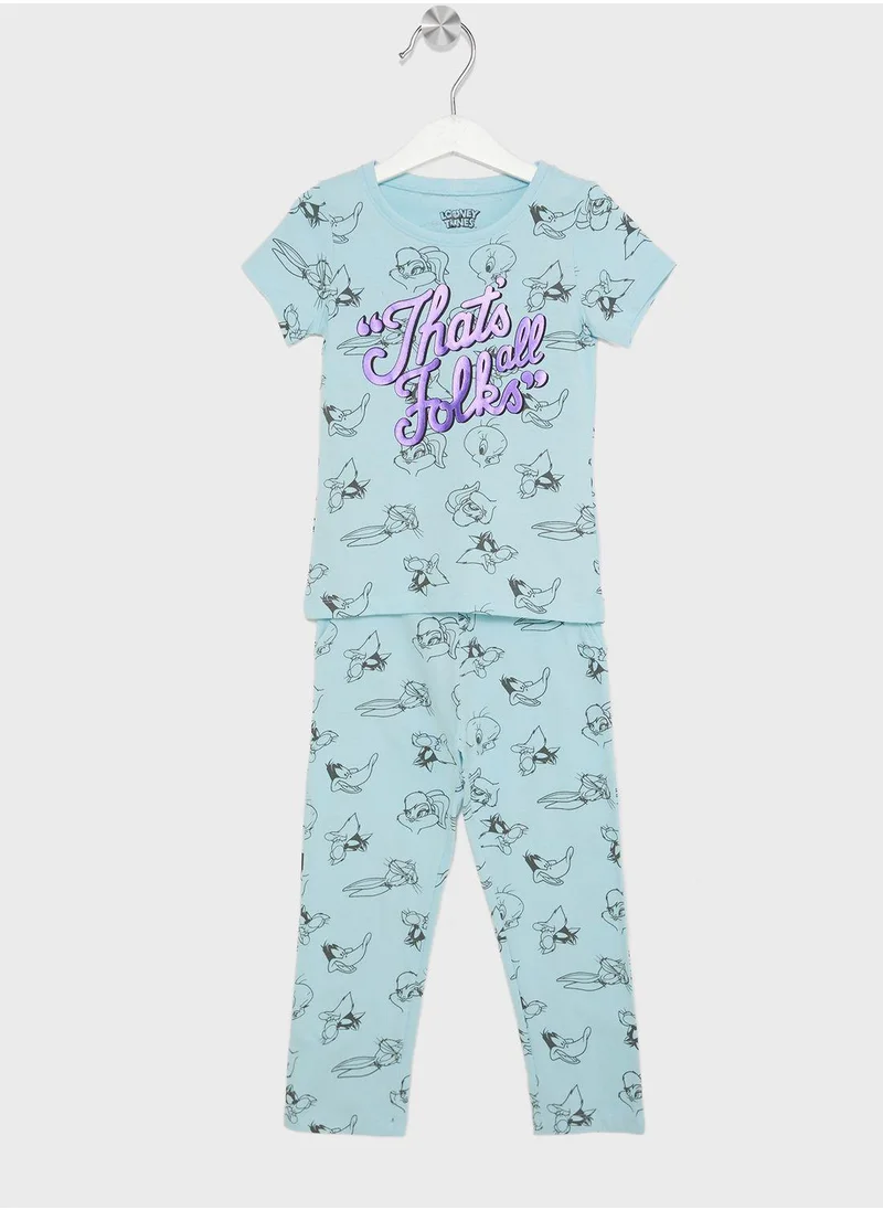 FAN MANIA Kids Looney Tunes Printed T-Shirt & Pyjama Set