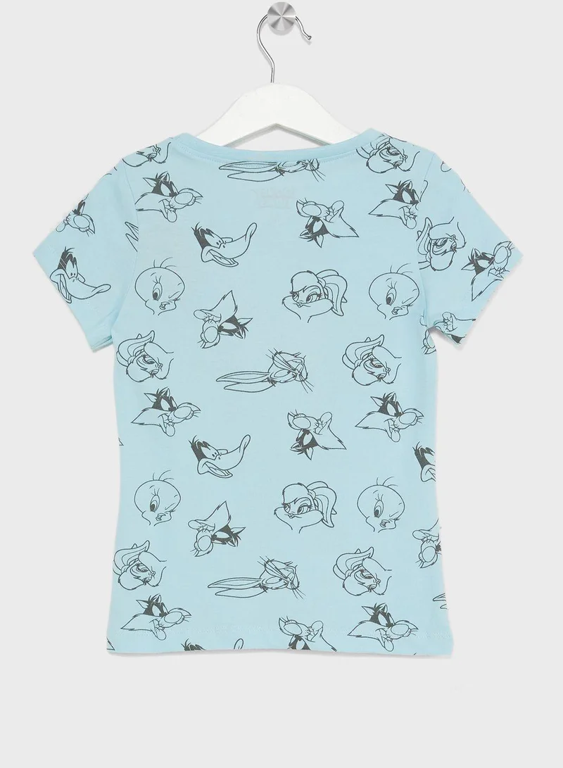 فان مانيا Kids Looney Tunes Printed T-Shirt & Pyjama Set