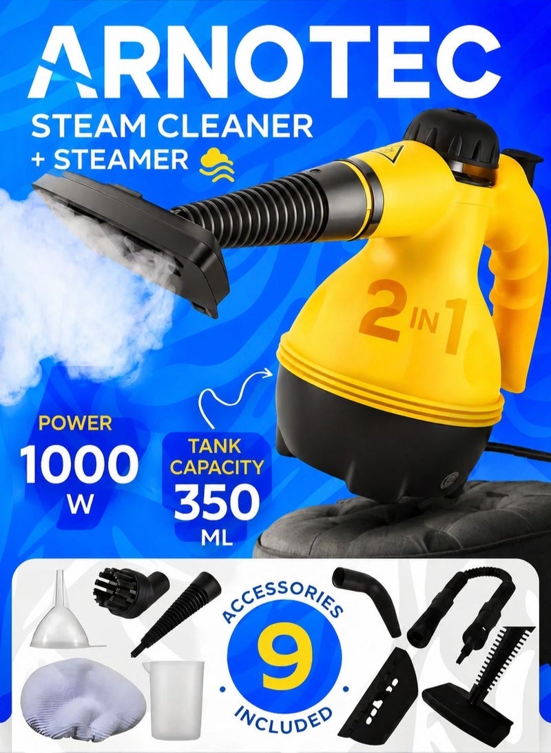 ARNOTEC Portable Handheld Steam Cleaner 1000w Multifunctional High Temperature With 9 Pieces Accessories Suitable For Kitchen Sofa Bathroom Window - Image 1