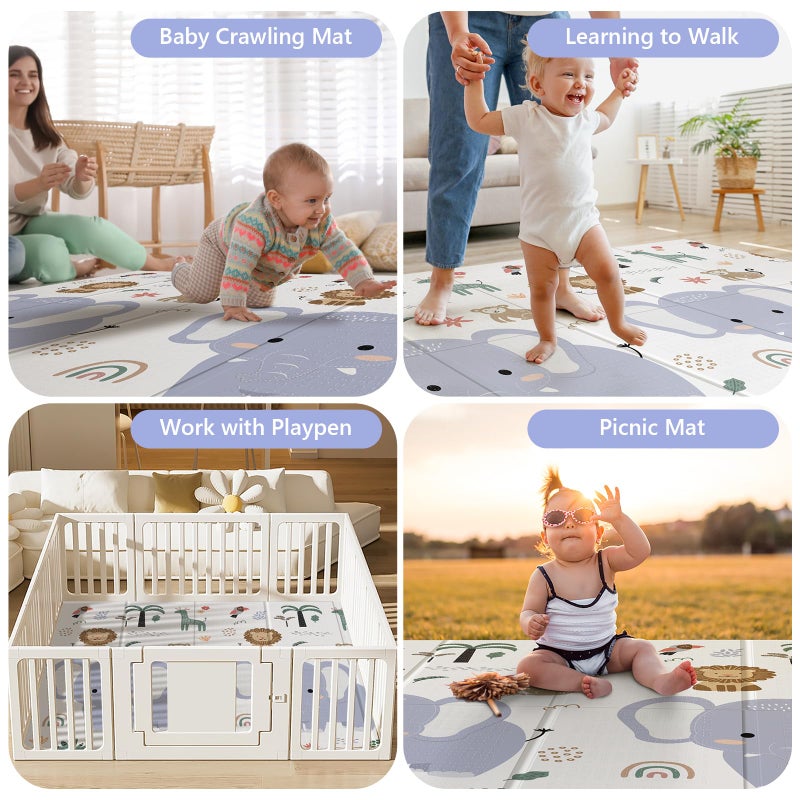 NOONKTY 79x71 Extra Large Baby Play Mat for Floor, Foldable Foam Playmat for Babies 0-12 Months & Kids, Non-Toxic Waterproof Baby Mat for Floor, Thick Playpen Mat for Tummy Time Crawling, Elephant+Mon - Image 5