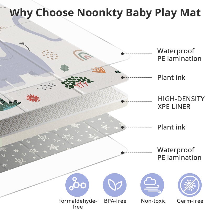 NOONKTY 79x71 Extra Large Baby Play Mat for Floor, Foldable Foam Playmat for Babies 0-12 Months & Kids, Non-Toxic Waterproof Baby Mat for Floor, Thick Playpen Mat for Tummy Time Crawling, Elephant+Mon - Image 3