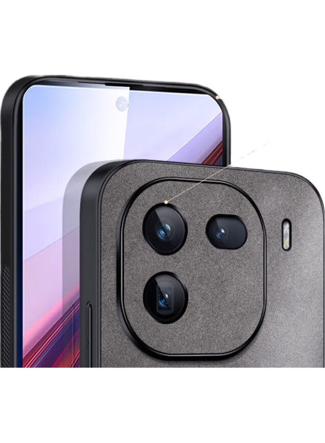Shangsu, Suitable For Iqoo12 Phone Case, Vivo Iqoo 12 Protective Cover, Shockproof, Full Lens Protection, Soft Shell, Simple Luxury, Lambskin Silicone Outer Case, For Women And Men, Leather Case, Black - Image 2