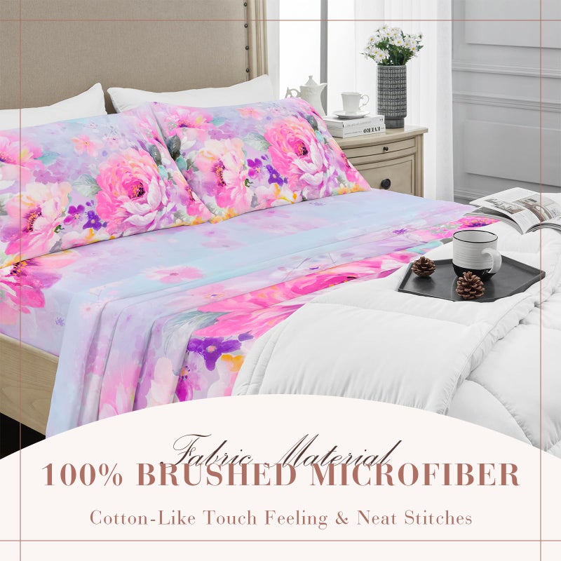 YIYEA Queen Sheet Set, Luxury 1800TC Hotel Quality Double Brushed Microfiber Floral Bed Sheets for Queen Size Bed, Extra Soft, Deep Pocket, Shrinkage and Fade Resistant, 4PC (Queen) - Image 5