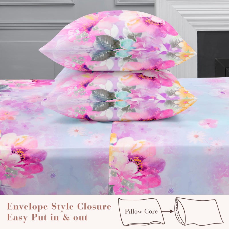 YIYEA Queen Sheet Set, Luxury 1800TC Hotel Quality Double Brushed Microfiber Floral Bed Sheets for Queen Size Bed, Extra Soft, Deep Pocket, Shrinkage and Fade Resistant, 4PC (Queen) - Image 4