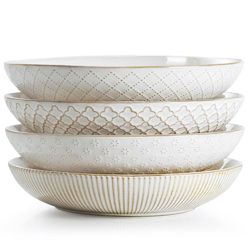 getstar Pasta Bowls, Large Salad Serving Bowls (9.2 inch/42 oz), Ceramic Bowl Plates Set of 4, Farmhouse Embossments, Microwave and Dishwasher Safe - Image 1
