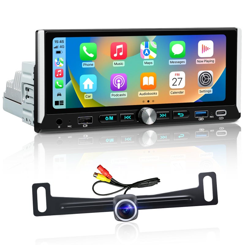 AINAVI 6.9-Inch Single Din Touchscreen Car Stereo - Android 2GB+64GB Type-C&USB Single Din Wired/Wireless Carplay Android Auto,1080P HD GPS Navigation Handsfree Calling WiFi, Mirror Link/SWC/FM/BT/Knob - Image 1