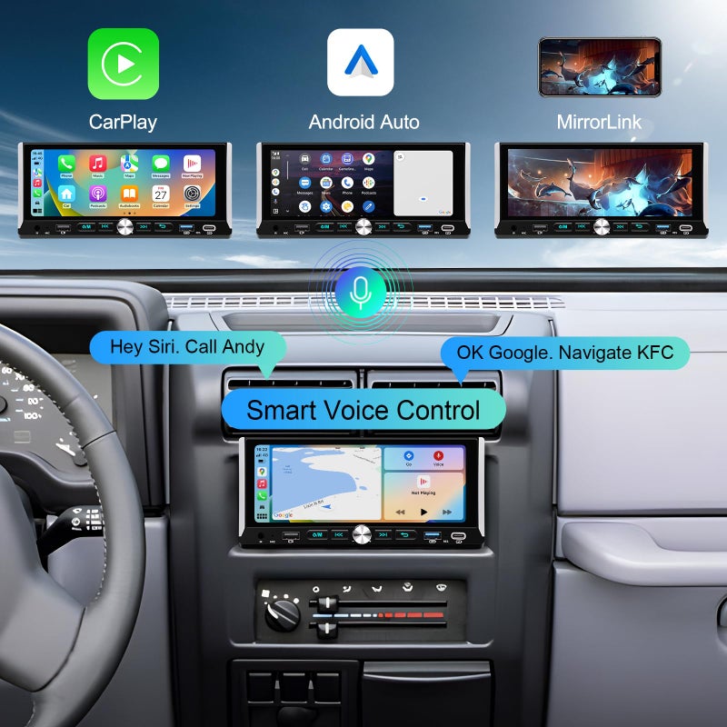AINAVI 6.9-Inch Single Din Touchscreen Car Stereo - Android 2GB+64GB Type-C&USB Single Din Wired/Wireless Carplay Android Auto,1080P HD GPS Navigation Handsfree Calling WiFi, Mirror Link/SWC/FM/BT/Knob - Image 3