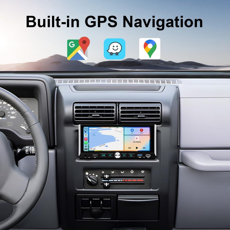 AINAVI 6.9-Inch Single Din Touchscreen Car Stereo - Android 2GB+64GB Type-C&USB Single Din Wired/Wireless Carplay Android Auto,1080P HD GPS Navigation Handsfree Calling WiFi, Mirror Link/SWC/FM/BT/Knob - Image 2