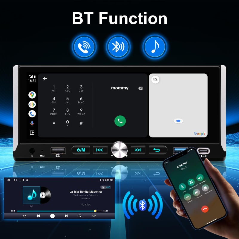 AINAVI 6.9-Inch Single Din Touchscreen Car Stereo - Android 2GB+64GB Type-C&USB Single Din Wired/Wireless Carplay Android Auto,1080P HD GPS Navigation Handsfree Calling WiFi, Mirror Link/SWC/FM/BT/Knob - Image 4