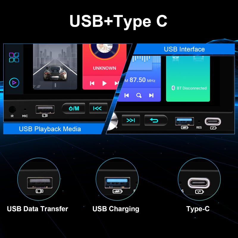 AINAVI 6.9-Inch Single Din Touchscreen Car Stereo - Android 2GB+64GB Type-C&USB Single Din Wired/Wireless Carplay Android Auto,1080P HD GPS Navigation Handsfree Calling WiFi, Mirror Link/SWC/FM/BT/Knob - Image 5