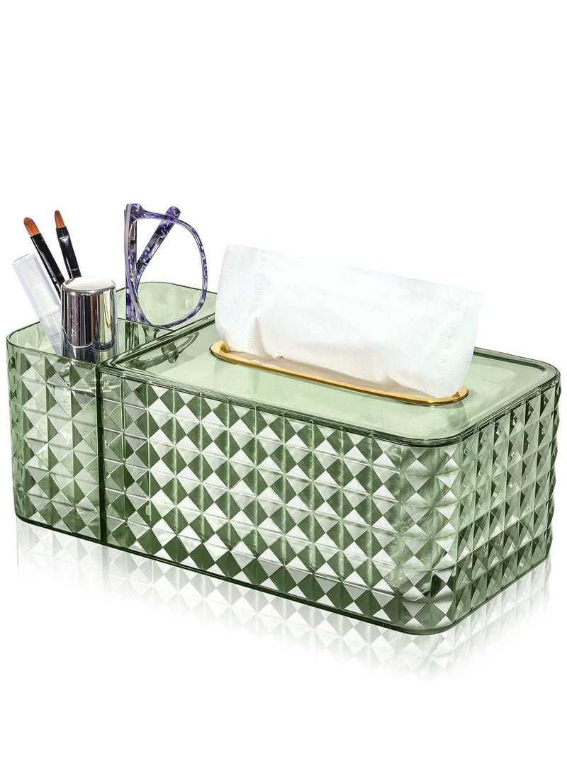 KASTWAVE حامل علبة مناديل ومنظم مكتبي، صندوق مناديل شفاف رائع شكل مستطيل، غلاف علبة مناديل متعدد الوظائف مع صندوق تخزين - 9.5 * 4.7 * 3.5 بوصات (أخضر) - Image 1