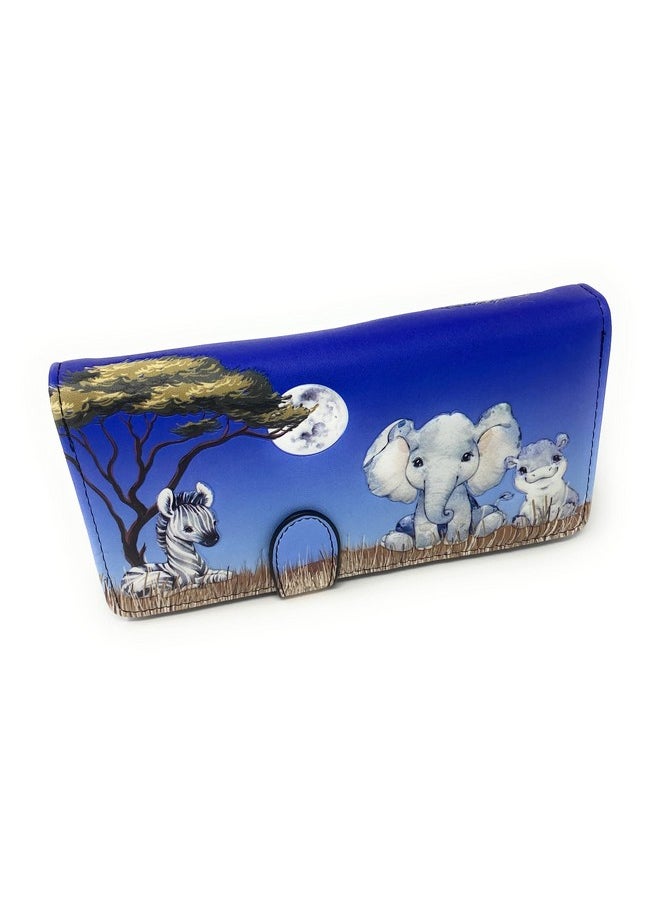 Shag Wear Babies Of Africa Large Baby Animal Safari Wallet For Women And Teen Girls Vegan Faux Leather 7 Blue  - Image 1
