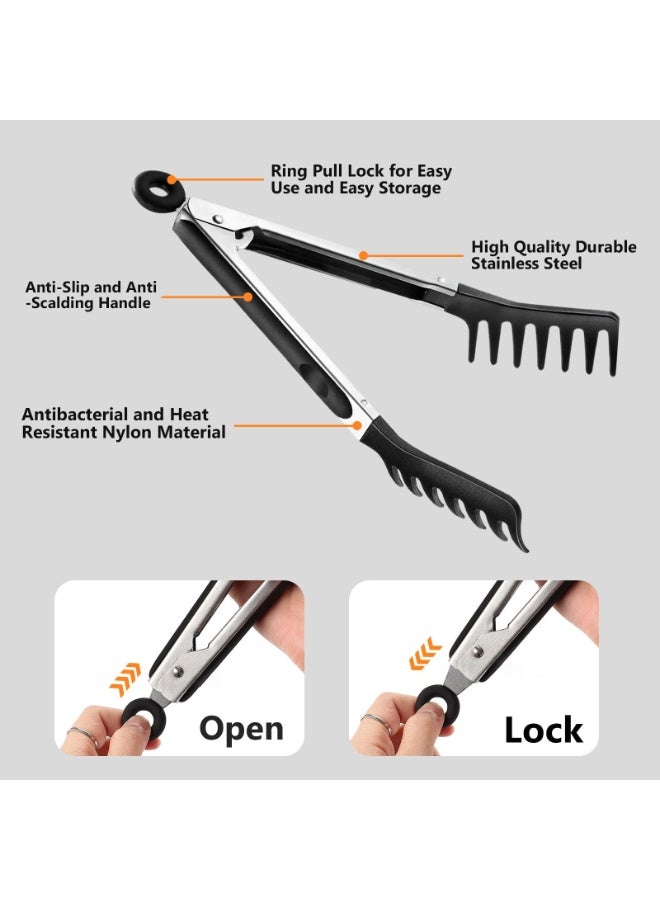 Bukela Spaghetti Spoon and Pasta Tong,Non-stick 13-Inch Silicone Spaghetti Fork and 9.8-Inch Stainless Steel Handle Spaghetti Tong Food Clip for Spaghetti Noodle 2 Pieces - Image 3