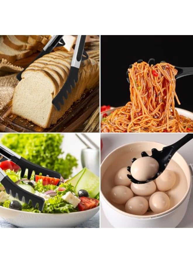 Bukela Spaghetti Spoon and Pasta Tong,Non-stick 13-Inch Silicone Spaghetti Fork and 9.8-Inch Stainless Steel Handle Spaghetti Tong Food Clip for Spaghetti Noodle 2 Pieces - Image 4