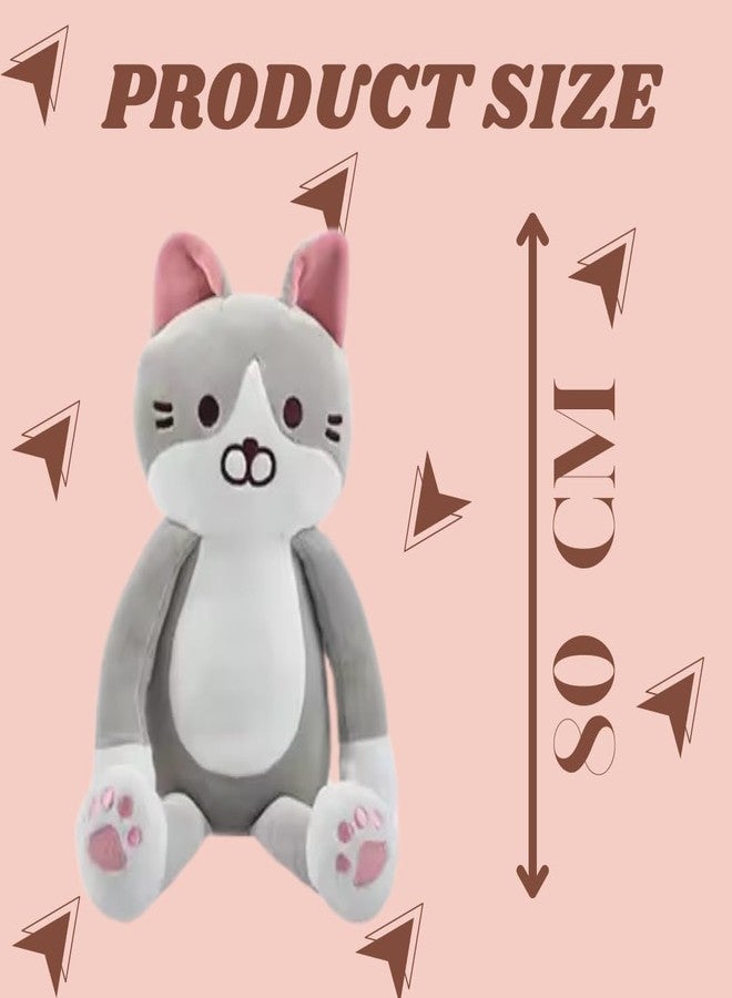 TechMax Solution White Grey Long Hand Leg Cat Plush Pillow - Image 2