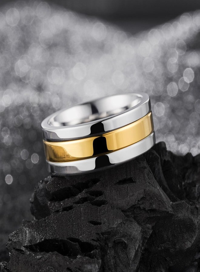 King Will Stainless Steel Men's Wedding Band - 8mm Men Wedding Ring Wedding Band Dual-Tone Polished Finish with Gold Plating, Fashionable and Durable Stainless Steel Men's Ring Comfort Fit Size 10.5 - Image 2