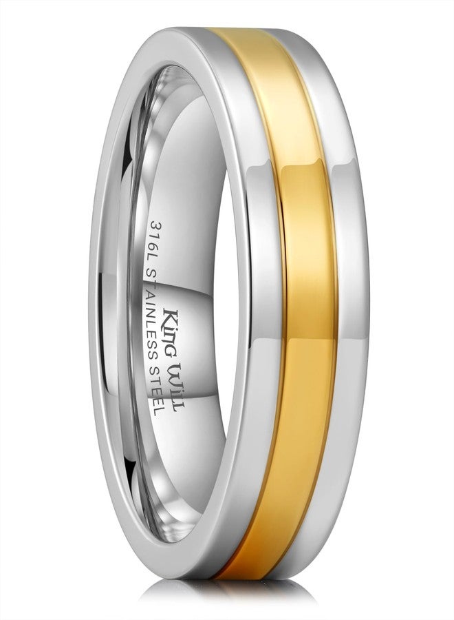 King Will Stainless Steel Men's Wedding Band - 8mm Men Wedding Ring Wedding Band Dual-Tone Polished Finish with Gold Plating, Fashionable and Durable Stainless Steel Men's Ring Comfort Fit Size 10.5 - Image 1