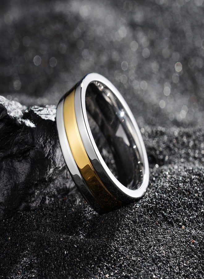 King Will Stainless Steel Men's Wedding Band - 8mm Men Wedding Ring Wedding Band Dual-Tone Polished Finish with Gold Plating, Fashionable and Durable Stainless Steel Men's Ring Comfort Fit Size 10.5 - Image 3