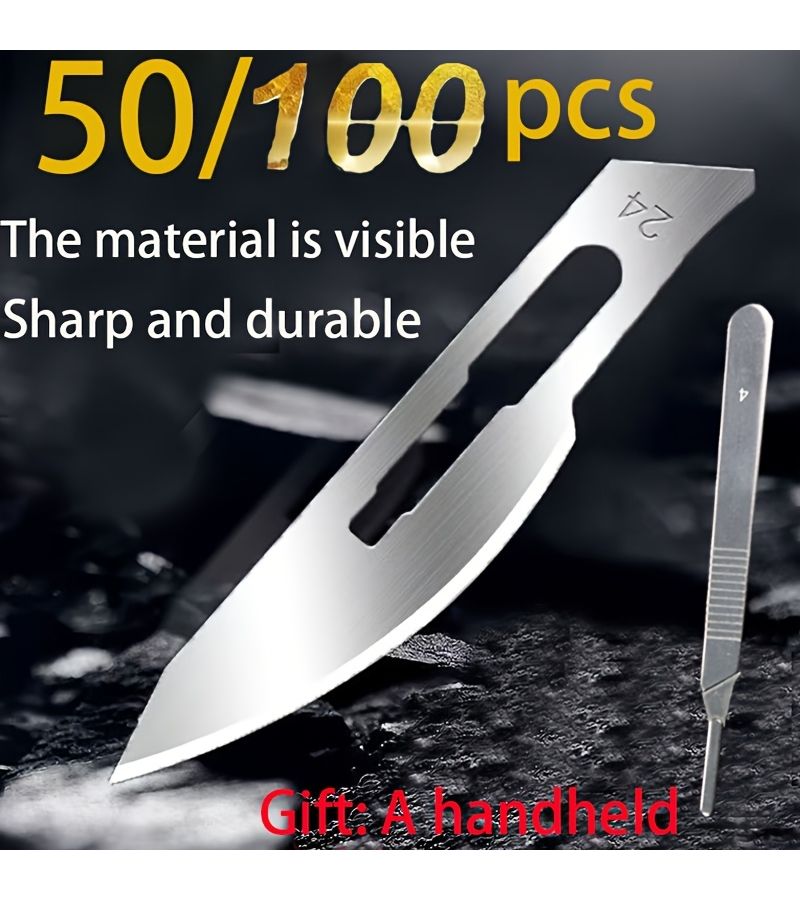 24 Pack 100 Pieces Carbon Steel Carving Blades With 2 Knife Holders Durable Sharp - Image 1