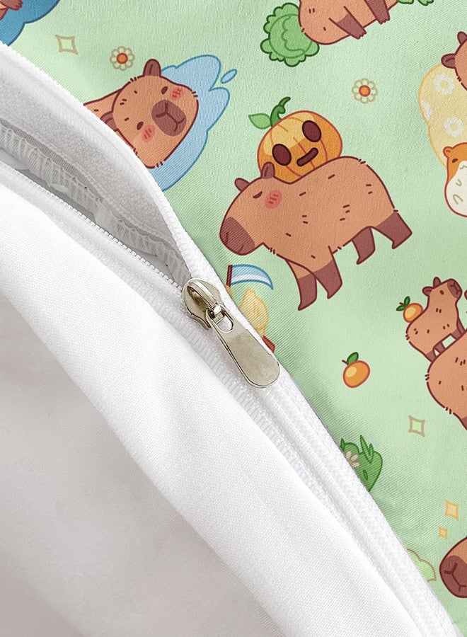 AILONEN Kawaii Capybara Duvet Cover Set Twin Size, Boys Girls Cartoon Cute Capybara Bedding Set for Kids Teens,Grass Green Comforter Cover Set,1 Quilt Cover + 2 Pillowcases,3 Piece - Image 5