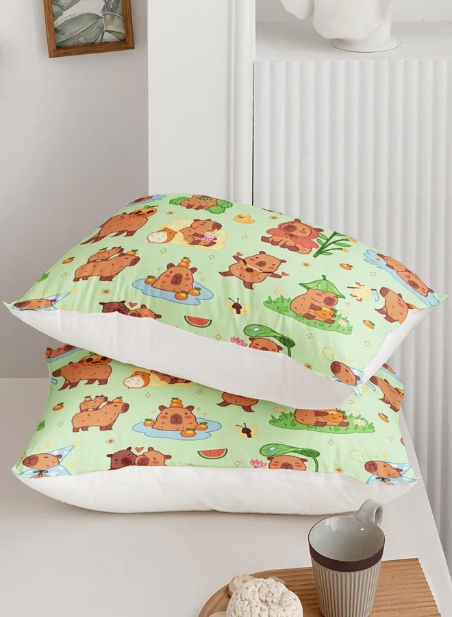 AILONEN Kawaii Capybara Duvet Cover Set Twin Size, Boys Girls Cartoon Cute Capybara Bedding Set for Kids Teens,Grass Green Comforter Cover Set,1 Quilt Cover + 2 Pillowcases,3 Piece - Image 3