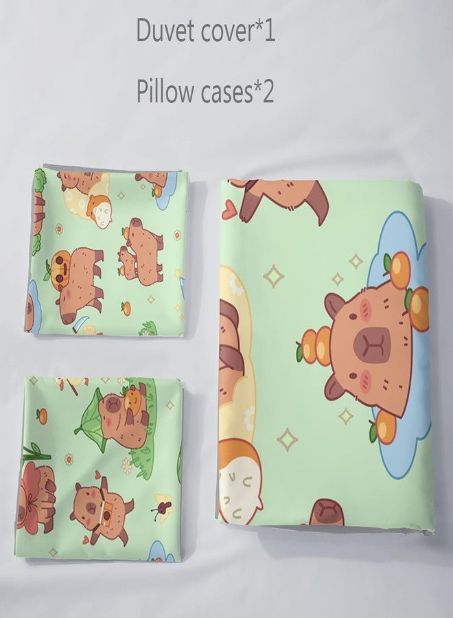 AILONEN Kawaii Capybara Duvet Cover Set Twin Size, Boys Girls Cartoon Cute Capybara Bedding Set for Kids Teens,Grass Green Comforter Cover Set,1 Quilt Cover + 2 Pillowcases,3 Piece - Image 4