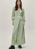 NASTY GAL Floral Satin Wrap Dress
