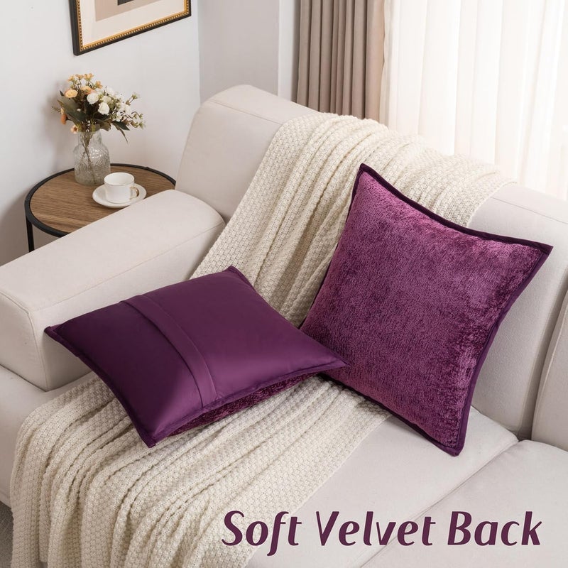 FUTEI Purple Chenille Throw Pillow Covers 18x18 Inch Set of 2,Soft Cozy Bound Edge Design Cushion Case,Home Decor for Couch Bed Living Room - Image 5