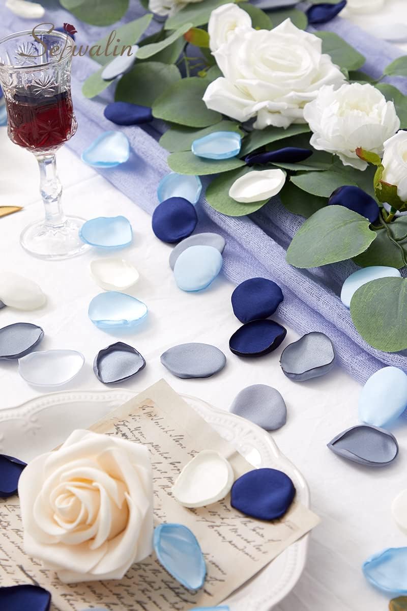 Serwalin 300Pcs Silk Rose Petals Flower Petals for Weddings Dusty Navy Blue Petals Flower Girl Petals for Wedding Flower Girl Basket Aisle Runner Bridal Shower - Image 4