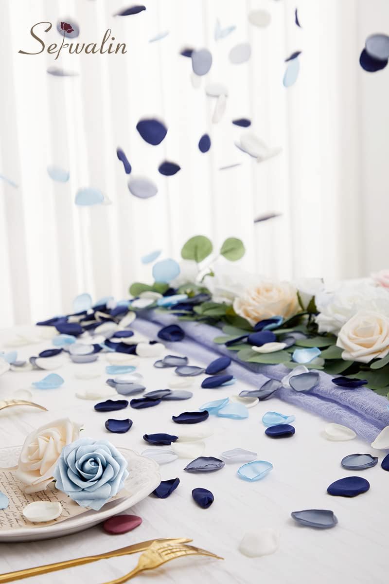 Serwalin 300Pcs Silk Rose Petals Flower Petals for Weddings Dusty Navy Blue Petals Flower Girl Petals for Wedding Flower Girl Basket Aisle Runner Bridal Shower - Image 5