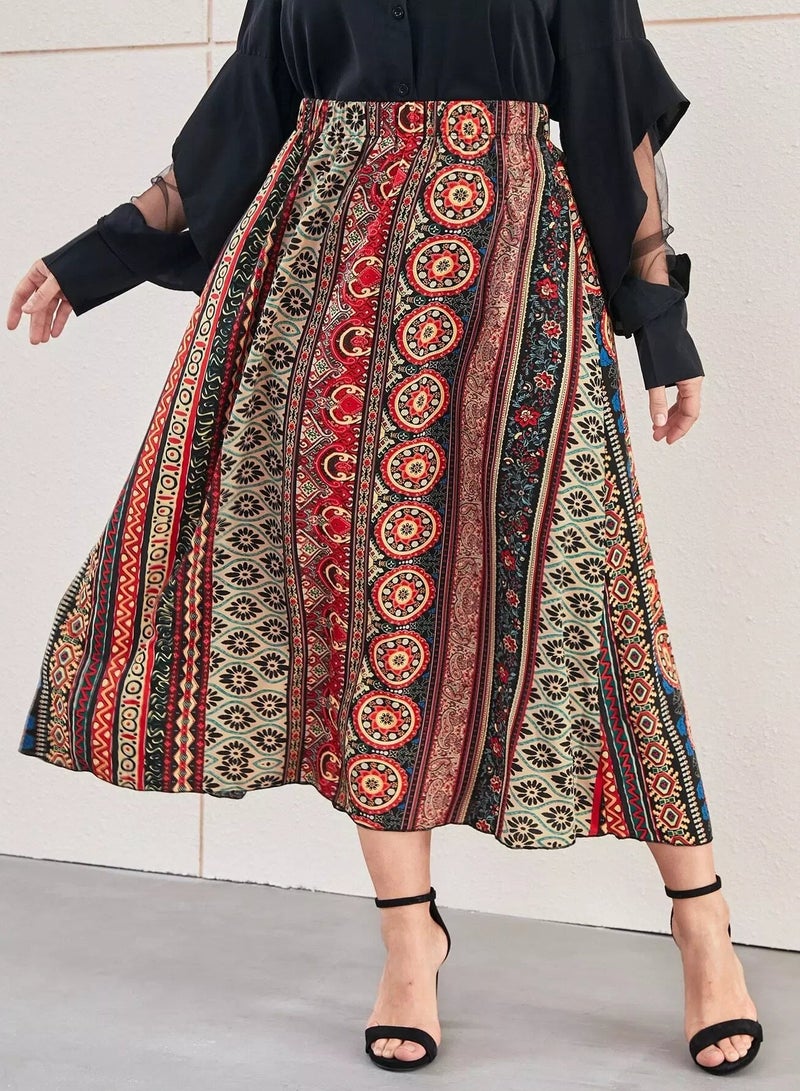 Plus Paisley & Floral Print Skirt  - Image 1