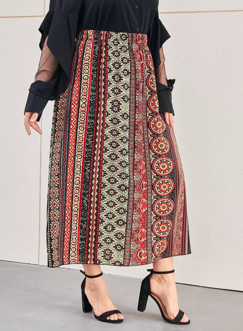 Plus Paisley & Floral Print Skirt  - Image 4