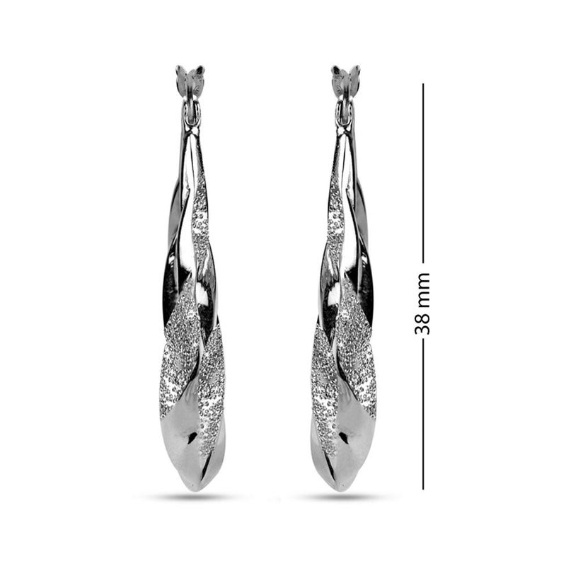 LeCalla 925 Sterling Silver Hoop Earrings High Polish Matte-Finish Textured Shrimp Classic Oval Hoops Earring for Women - 38MM - Image 5