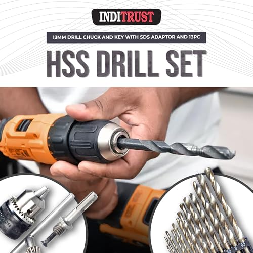 Inditrust 13mm drill chuck and key set heavy duty with adaptor and 13pc HSS drill set - Image 2