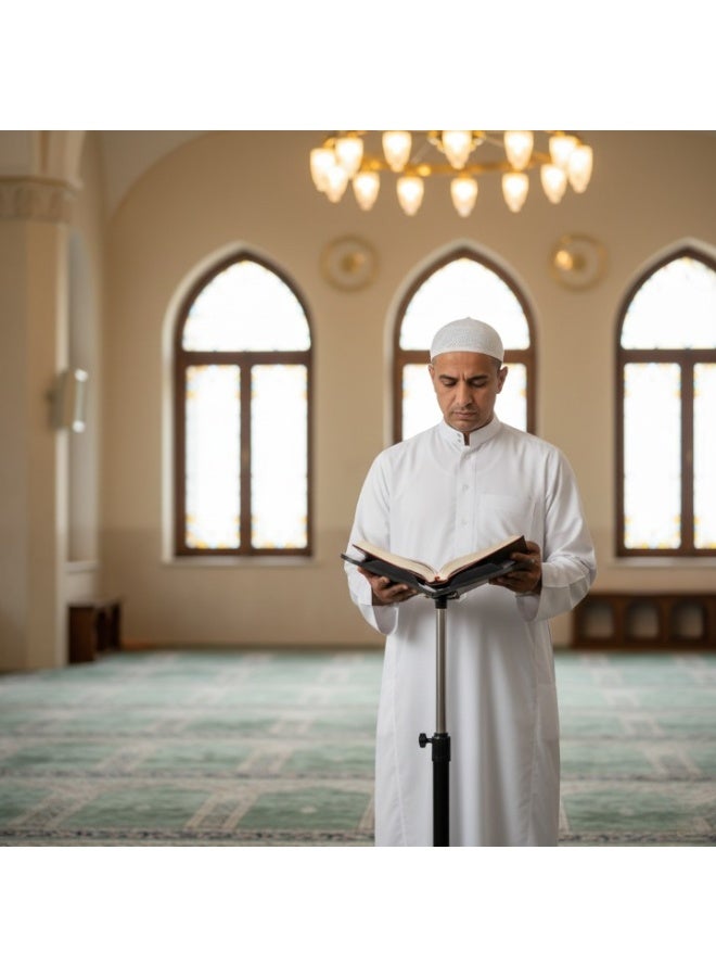 سندس حامل قرآن معدني برأس خشبي وارتفاع قابل للتعديل. - Image 2