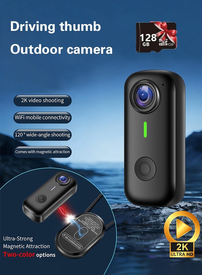 Mini Body Camera, Wearable Action Body Cam, Thumb Size Hands Free Recording Body Worn Camera, Premium Portable Camcorder Mount Anywhere for Pet Walking, Work, Travel (Black, 128GB) - Image 2