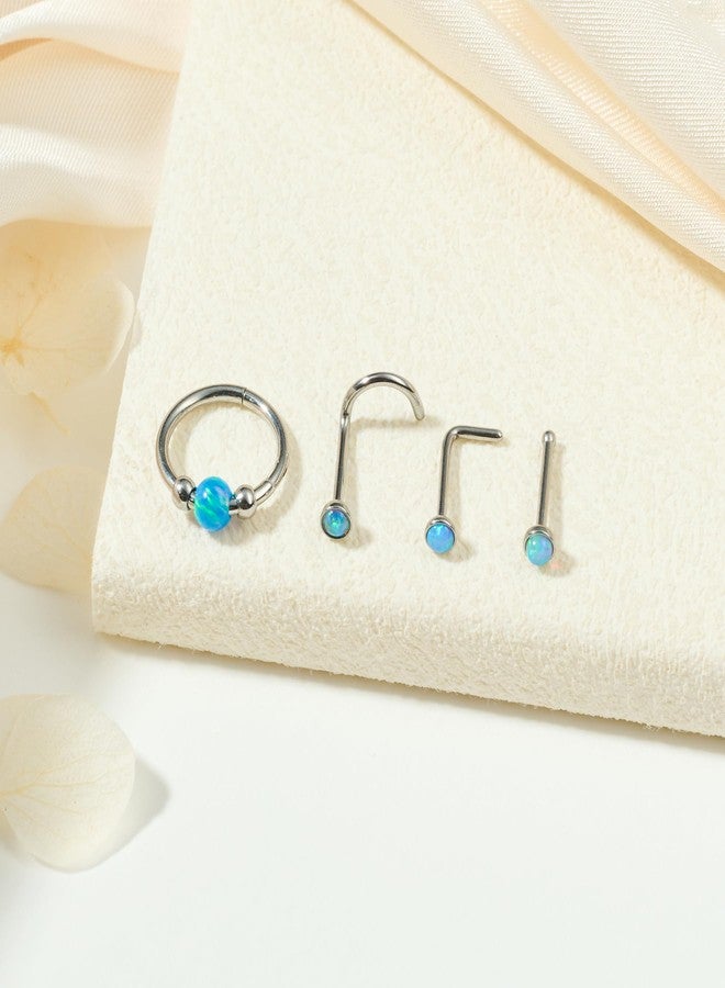 مجموعة حلقات أنف TOKRING مقاس 18G للنساء، وحلقات أنف مرصعة بحجر الأوبال الأزرق مقاس 20G، مصنوعة من الفولاذ المقاوم للصدأ، مضادة للحساسية، مناسبة لثقب الحاجز الأنفي وفتحة الأنف، 4 قطع - Image 4