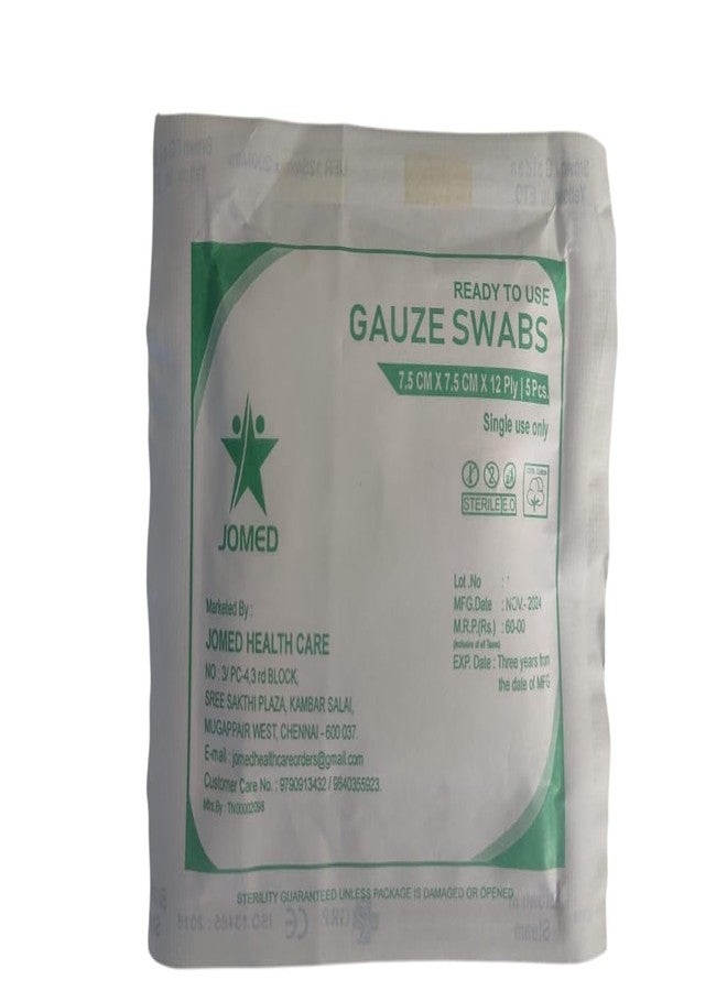 JOMED - Sterile Gauze swabs 7.5cm x7.5cm x 12ply (5pcs per pouch) - 05 pouch - Image 1