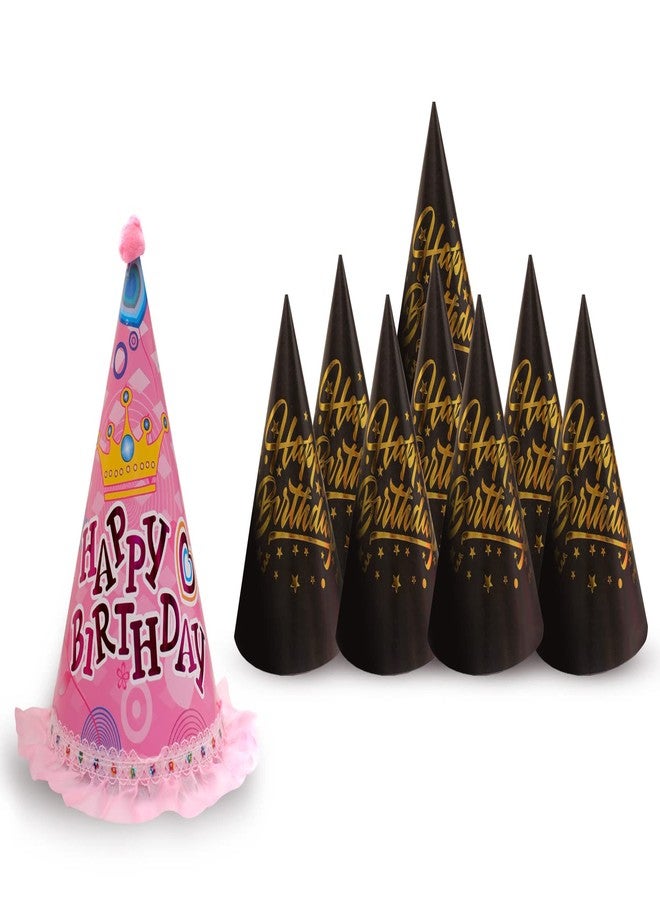 VMD, Happy Birthday Cap For Kids - Set of 9 Pcs Theme Caps | Birthday Decoration Items | Birthday Cap For Boy, Girls | Multicolor Caps For Kids | Birthday Cap For 1st Birthday Boy (6, BLACK)