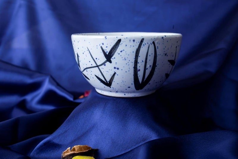 Caffeine Ceramic Handmade White Bamboo katori Bowl Set of 6 - Image 1
