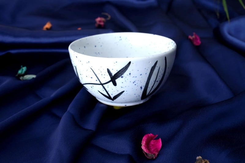 Caffeine Ceramic Handmade White Bamboo katori Bowl Set of 6 - Image 3