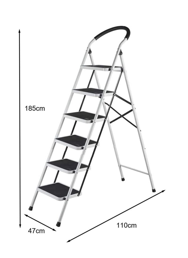 SUNRISE - Ladders Step Foldable Ladder Folding 6 Steps Stool with Wide Anti-Slip Pedal Home  Steps Sturdy Steel Ladder Handy Handle Portable Steel Step Stool - Image 1